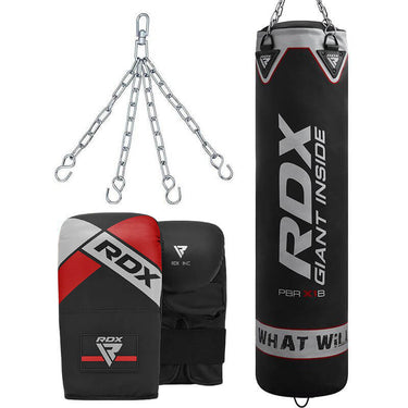 RDX X1 Black 4ft Filled Punch Bag With Bag Gloves