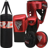RDX J13 Kids Red Boxing Gloves Punch Bag Headguard & Focus Pads Set
