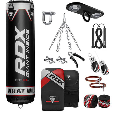 RDX X1B Black 4ft Filled 13pc Punch Bag set with Mitts