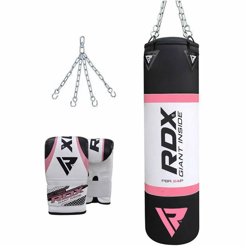 RDX X4 4ft Pink Punch Bag with Bag Mitts