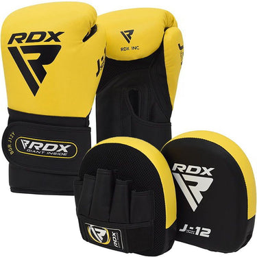 RDX J12 KIDS 6oz Boxing Gloves & Focus Pads Set#color_yellow