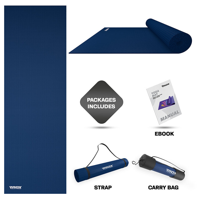RDX SC 4-in-1 Iris 6mm PVC Yoga Mat Set  #color_Navy-blue