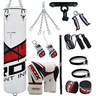 RDX F7 Red 4ft Filled 13pc Punch Bag with 12oz Boxing Gloves