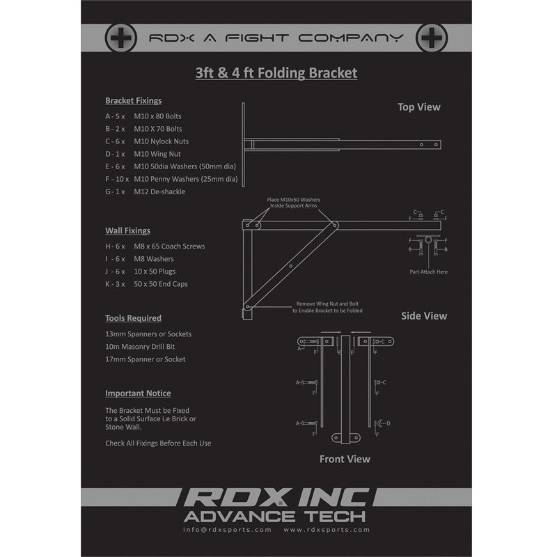 RDX X3 White Folding Heavy Duty Wall Mount Bracket for Punch Bags