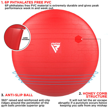 RDX B1 Inflatable Anti-Slip Yoga Ball with Portable Foot Air Pump#color_red