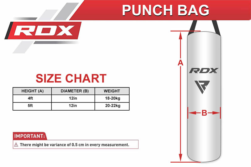 RDX F9 17PC Sac De Frappe Avec Gants De Sac Gym à domicile Size Chart