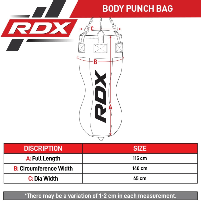 RDX Full Black Body Punch Bag with Mitts Size Chart