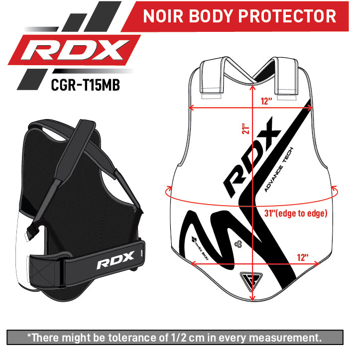 RDX T15 Plastron Noir Size Chart