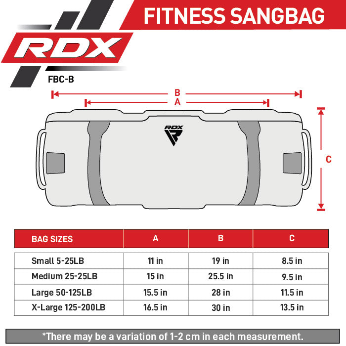 RDX Fitness Sac de Sable pour les Entraînements Size Chart