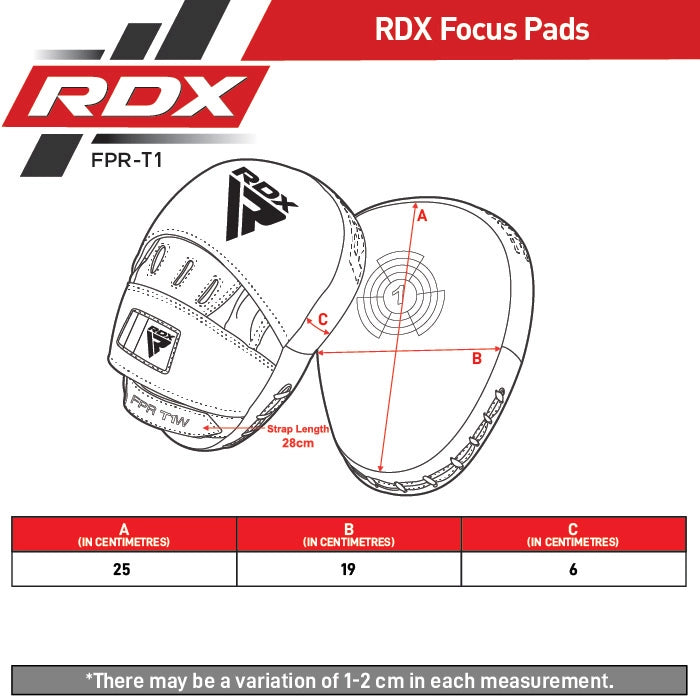 RDX T1 Curved Boxing Pads Size Chart