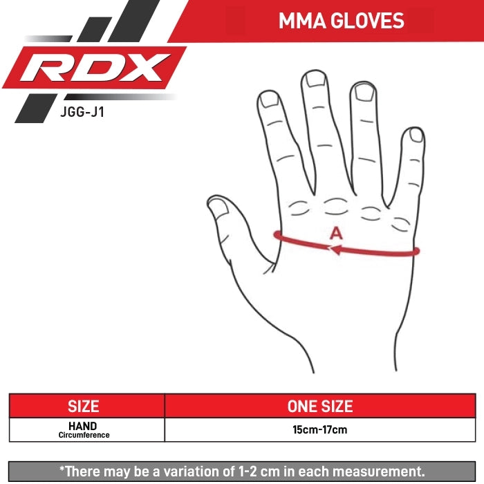 RDX J1 Enfants MMA Gants de Grappling Size Chart