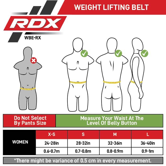 RDX X3 6 Pouce CEINTURE DE FORCE pour Femmes Size Chart