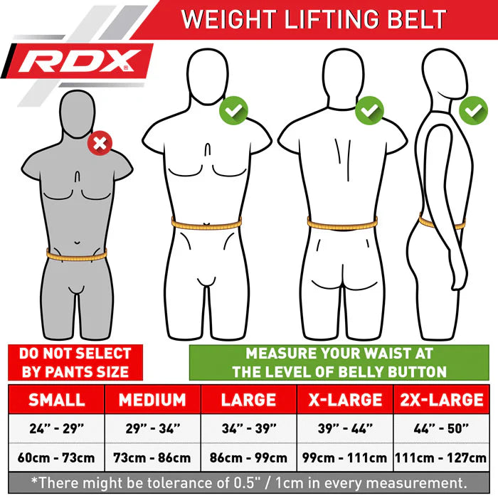 RDX Arlo 4 Inch Weightlifting Belt Size Chart