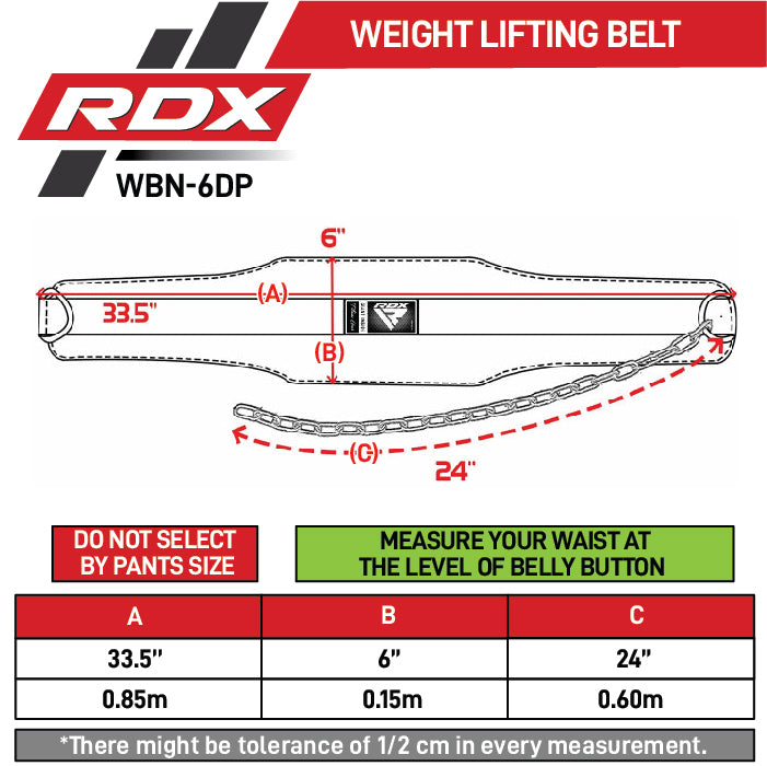 RDX 6Dp Weight Training Dipping Belt With Chain Size Chart