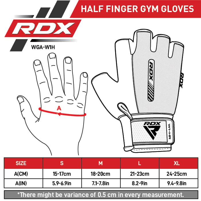 RDX W1 Gants de Gym Size Chart