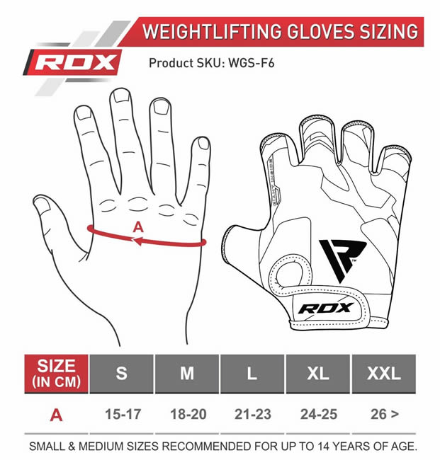 RDX F6 Gants de Fitness Size Chart