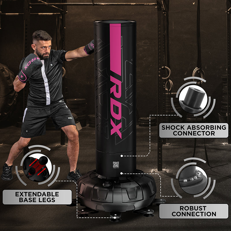 RDX F6 6ft Kara Black Free-Standing Punch Bag With Mitts Set#color_pink