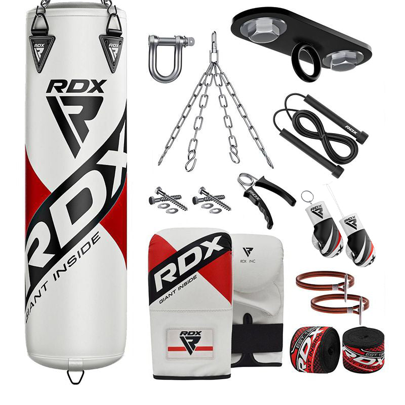 RDX F10 White 4ft Filled 13pc Punch Bag set with Mitts