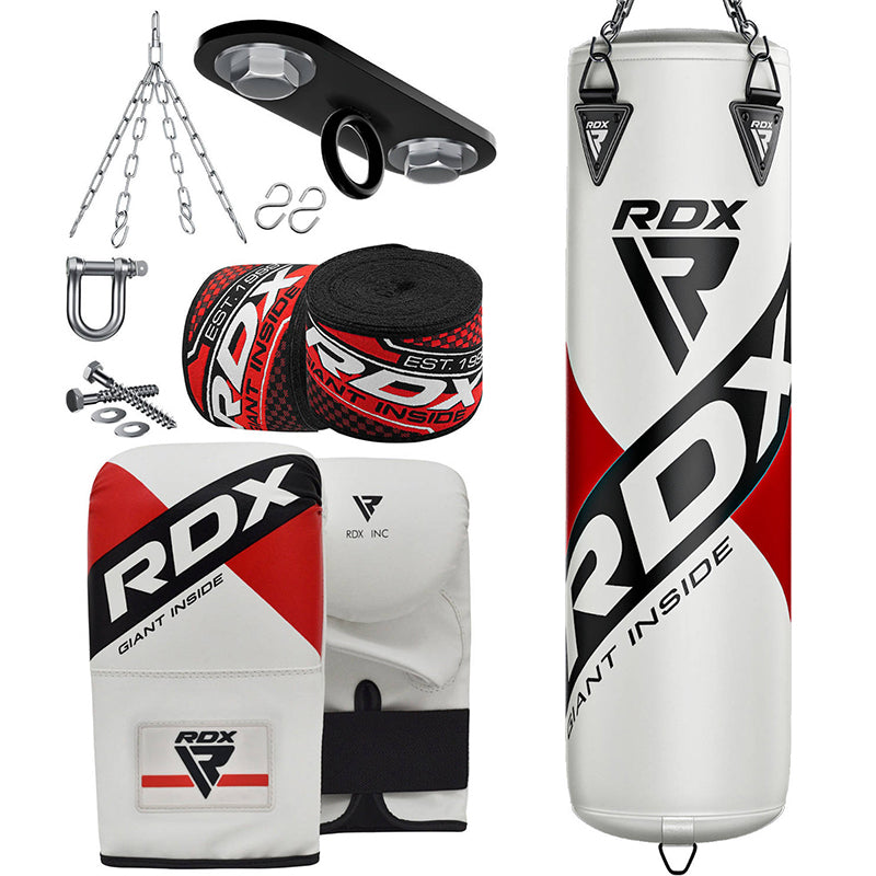RDX white punch bag with mitts