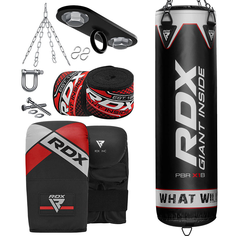 RDX X1 Black 5ft Filled 8pc Punch Bag Set 