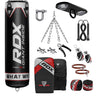 RDX X1B Black 4ft Filled 13pc Punch Bag set with Mitts