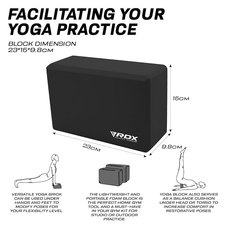 RDX YB EVA Foam Yoga Block Non-Slip Brick#color_black