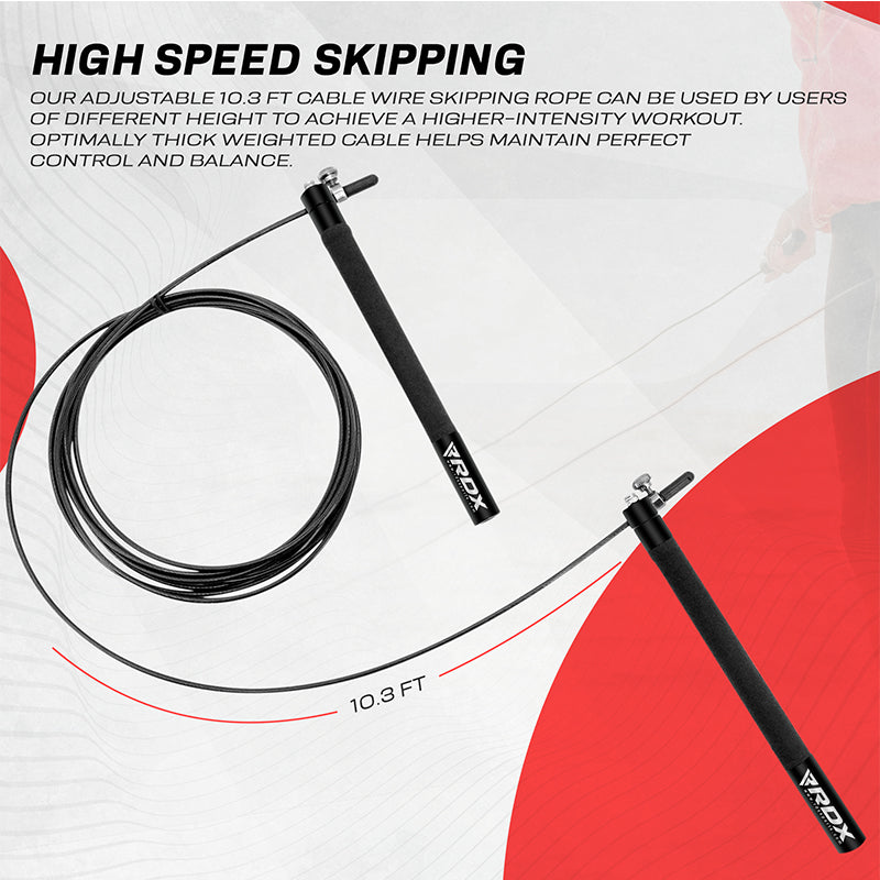 Removable Skipping Rope Handle RDX C3 Adjustable 10.3ft Black Skipping Rope with Non-Slip Handles ...