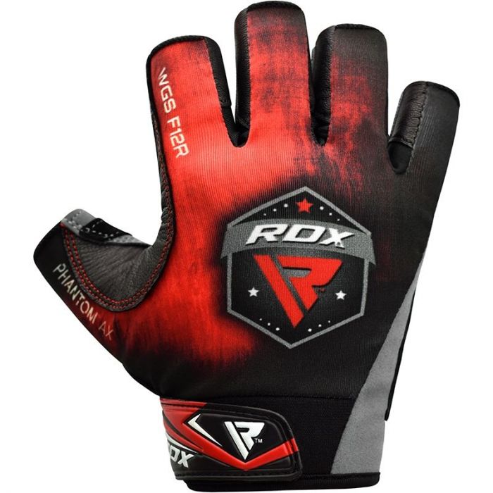 RDX F12 Gym Gloves & Wrist Cuff Hook Straps Weightlifting#color_red
