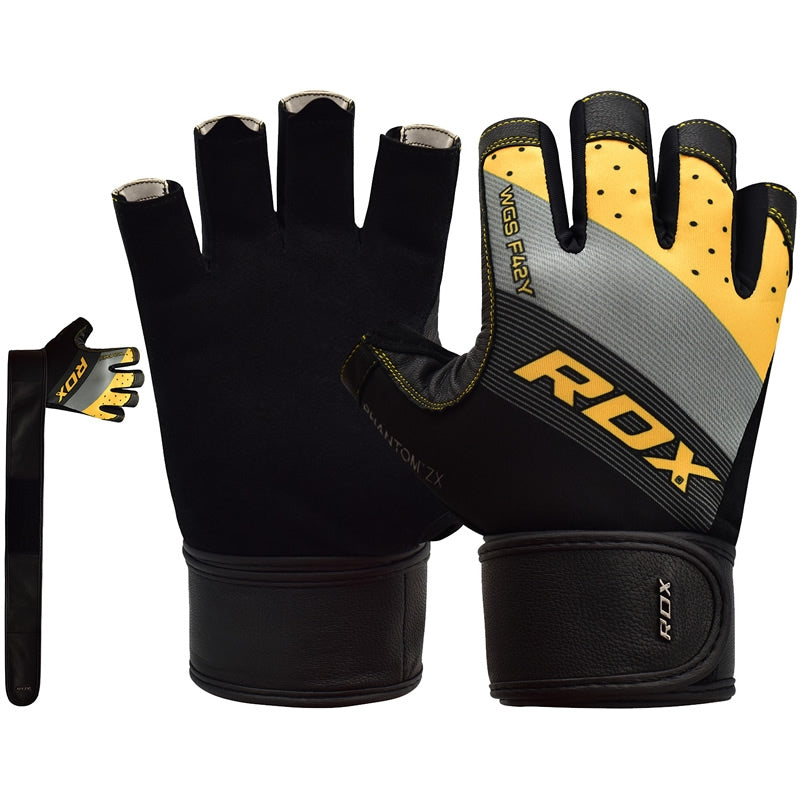 RDX F42 Extra Large Yellow Lycra Weight Lifting Gloves 