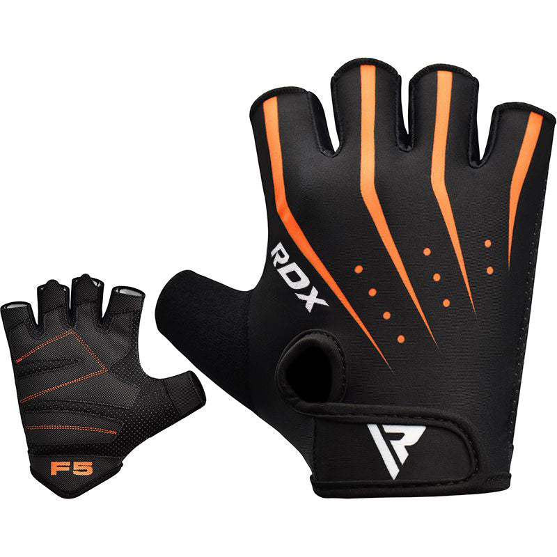 RDX F5 Large Orange Lycra Weight Lifting Gym Gloves 
