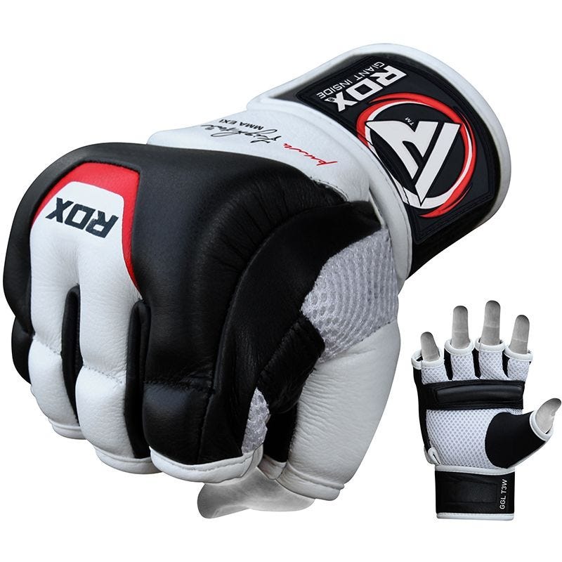 RDX T3 Extra Large White Leather MMA Grappling Gloves 