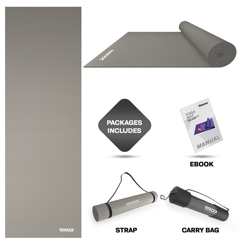 RDX SC 4-in-1 Iris 6mm PVC Yoga Mat Set  #color_#color_grey