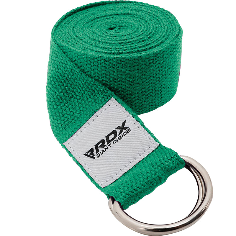 RDX P8 Non-Slip Cotton Yoga Strap with Rust Proof Steel D-Ring Buckle#color_green