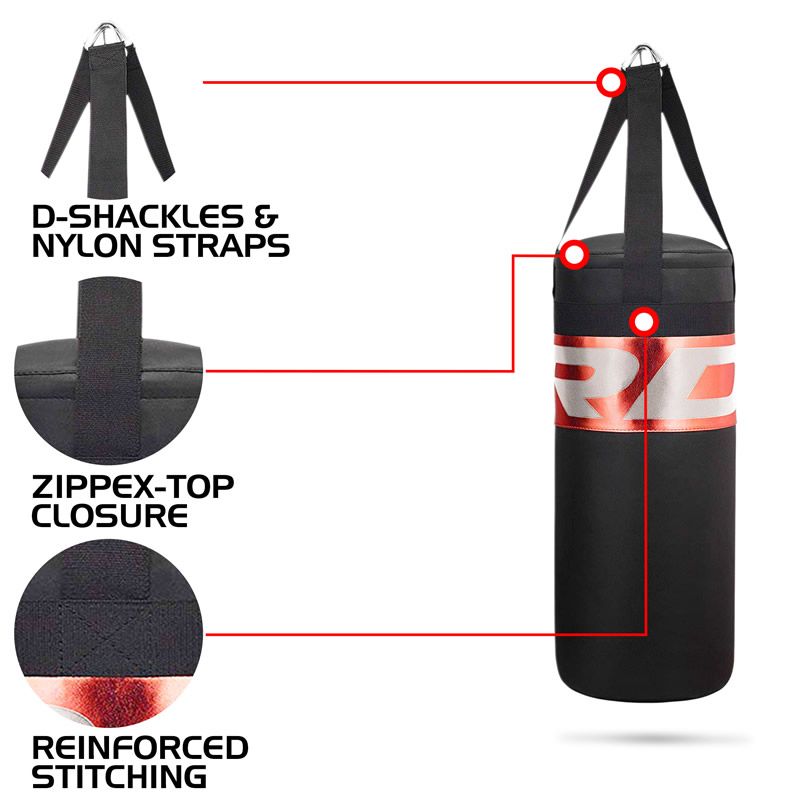 RDX J13 Junior Red MMA Grappling Gloves & 2ft  Unfilled  Punch Bag Set