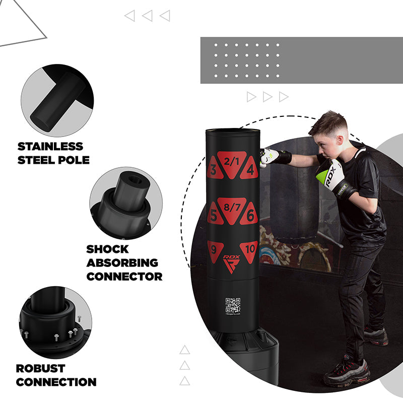 RDX Kt Ronin 4ft 2-In-1 Kids Free Standing Punch Bag Black With Gloves For Training & Workout Set#color_red