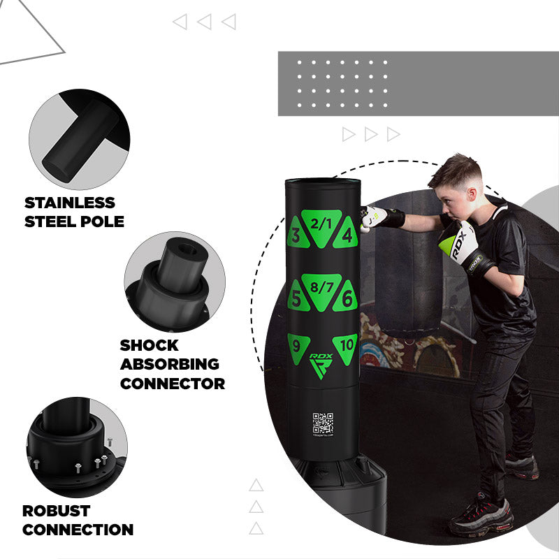RDX Kt Ronin 4ft 2-In-1 Kids Free Standing Punch Bag Black With Gloves For Training & Workout Set#color_green