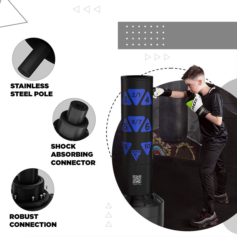 RDX Kt Ronin 4ft 2-In-1 Kids Free Standing Punch Bag Black With Gloves For Training & Workout Set#color_blue