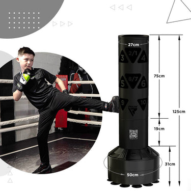 RDX Kt Ronin 4ft 2-In-1 Kids Free Standing Punch Bag Black With Gloves For Training & Workout Set#color_black