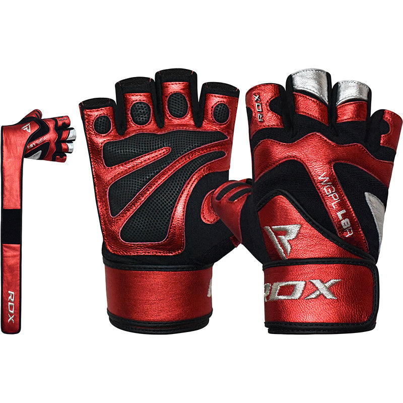 RDX L8 Extra Large Red Leather Gym Gloves with Wrist Support 