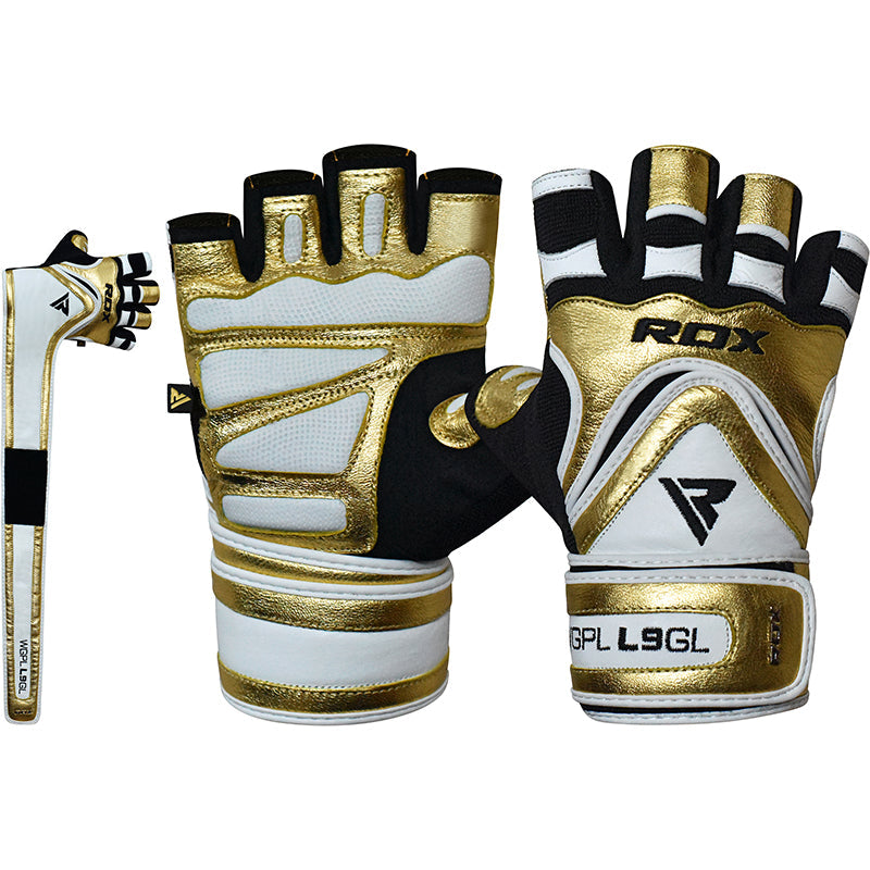 RDX L9 Large Golden Weight Lifting Gloves 