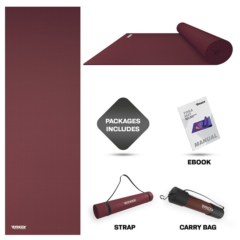 RDX SC 4-in-1 Iris 6mm PVC Yoga Mat Set  #color_#color_maroon