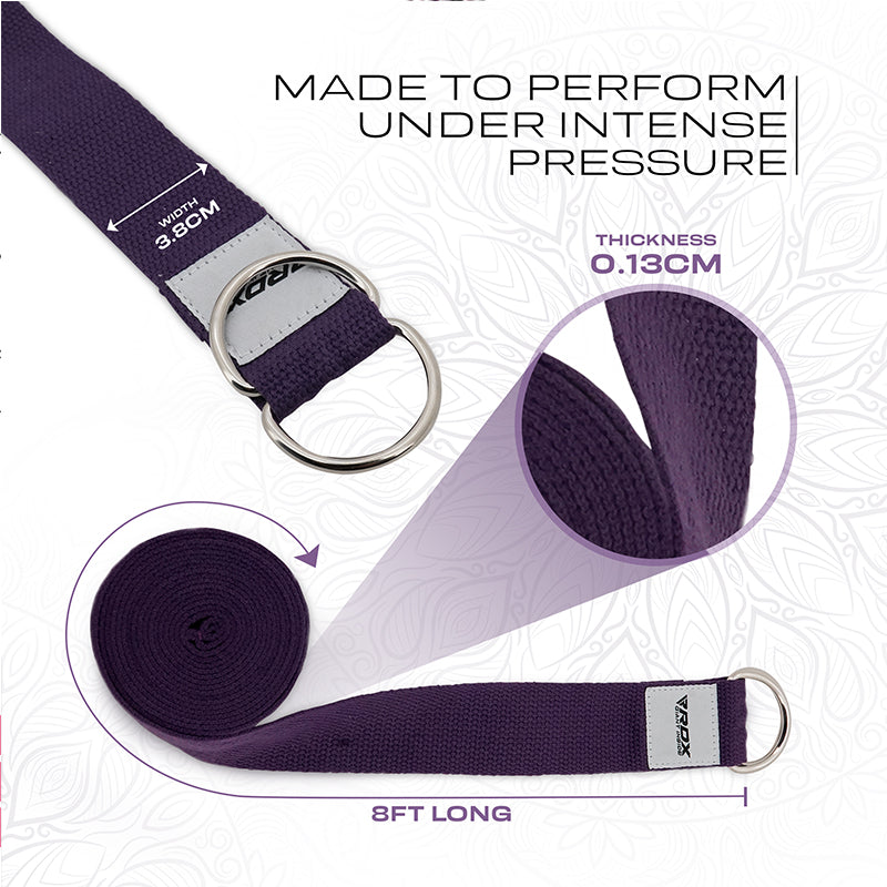 RDX P8 Non-Slip Cotton Yoga Strap with Rust Proof Steel D-Ring Buckle#color_purple