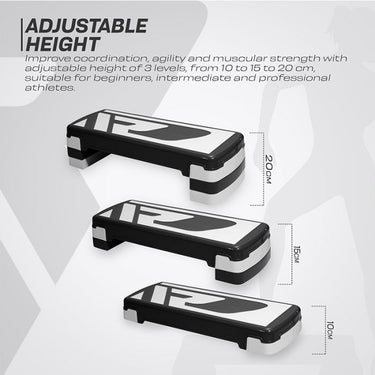 RDX 1P 20cm Aerobic Step Platform with 3 Level Risers 5cm Height Each#color_black