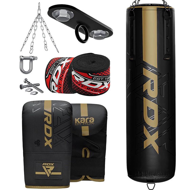 RDX F6 4ft / 5ft 8-in-1 KARA Heavy Boxing Punch Bag & Mitts Set-Golden-Unfilled-5 ft
