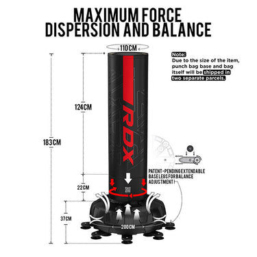 RDX F6 6ft Kara Red & Black Free-Standing Punch Bag With Mitts Set#color_red