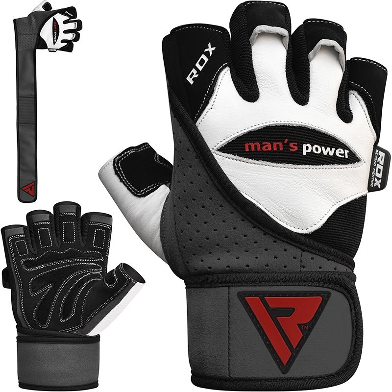 RDX L1 Large White Leather Gym Gloves 