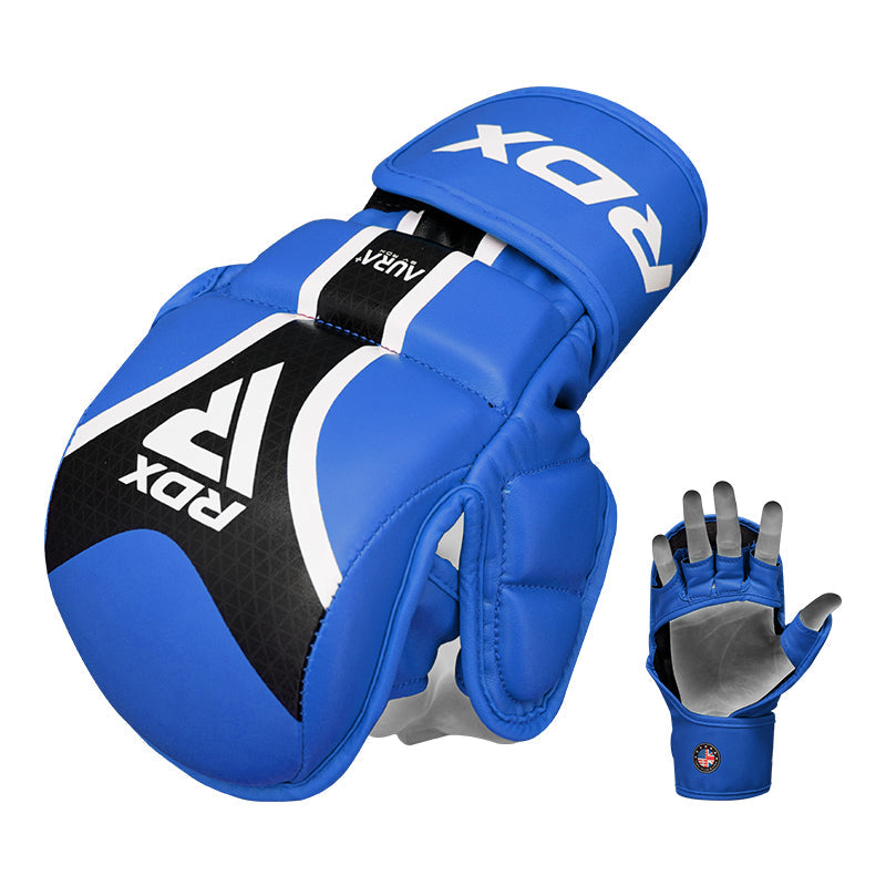 RDX T17 AURA MMA Hybrid Open Palm Grappling Gloves with Nova Tech#color_blue