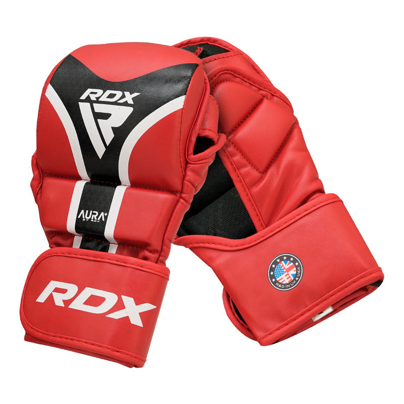 RDX MMA Gloves Sparring Grappling, Hybrid Open Palm Martial Arts Mitts Men  Women, Maya Hide Leather Wrist Support, Cage Fighting Combat Sports, Muay