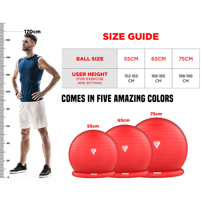 RDX B2 Inflatable Yoga Ball with Anti-Slip Base, Resistance Tubes & Air Pump#color_red