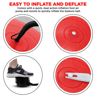 RDX B2 Inflatable Yoga Ball with Anti-Slip Base, Resistance Tubes & Air Pump#color_red